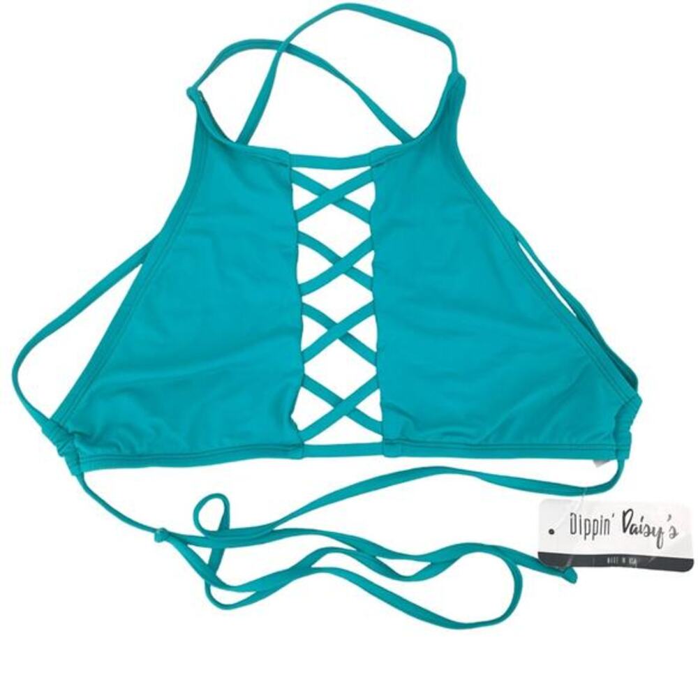 ✨NWT Dippin' Daisy's high-neck criss-cross bikini top in a teal small